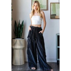 Oli & Hali Drawstring Waist Corduroy Cargo Pants Black Size XL